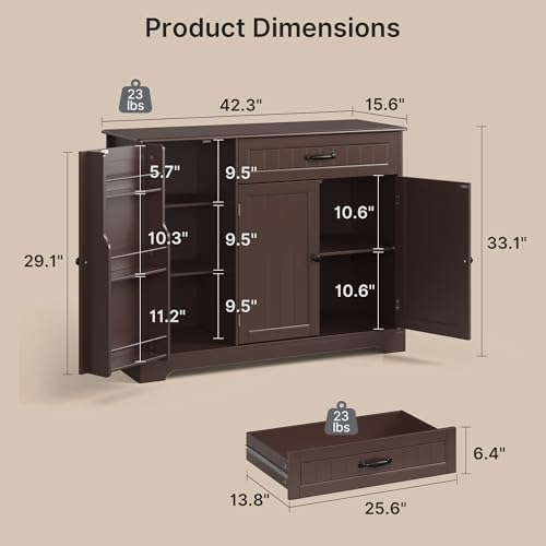 Ahomly Buffet Cabinet, Coffee Bar, Sideboard Cabinet with Internal Storage Shelf for Dining Room, Kitchen, Living Room, Kitchen and Laundry Room, Dark Brown - color: Dark Brown