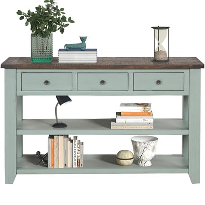 LKTART Real Wood Console Table with Storage Drawers,Sofa Table for Entryway | 48.8 Inch Solid Wood Farmhouse Entryway Table;Sofa Table,Rustic Entry Table for Hallway Living Room;Green;Easy Assembly - color: Green