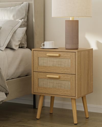 Masupu Rattan Night Stand,Modern nightstand Boho Bedside Table with 2 Drawer,Small End Side Table for Bedroom,Living Room,Office,Natural - color: Natural