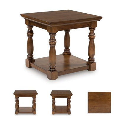 Signature Design by Ashley Sturlayne End Table, Traditional Rectangular Accent Table with Storage Lower Shelf, Hardwood Solids, Veneers, and MDF Substrates, for Living Room Couch, Dark Brown - color: Brown, style: End Table