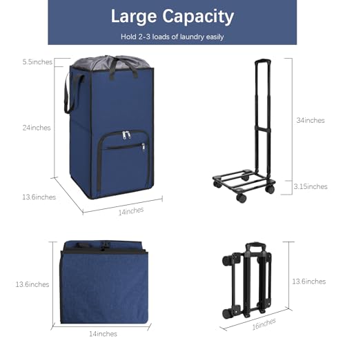 Bukere Rolling Laundry Hamper with Wheels, Large 90L Freestanding Collapsible Laundry Basket Bag for Clothes Storage, Heavy Duty Removable Wheeled Cart for College Dorm Apartment Laundry Room Bathroom