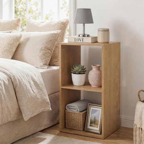 POWERSTONE 2 Cube Storage Organizer, 2 Tier Cubby Bookshelf, Natural | Freestanding Bookcase w/Back Guardrail, Open Back Display Rack for Living Room, Bedroom, Study - color: Natural, size: 2 Cubes