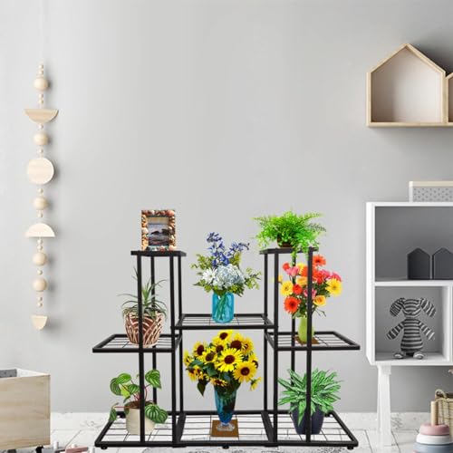 MTB Garden 3 Tier 8 Potted Charcoal Grey Metal Large Plant Stand Indoor Outdoor Flower Pot Display Planter Shelf