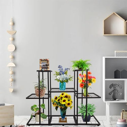 MTB Garden 3 Tier 8 Potted Charcoal Grey Metal Large Plant Stand Indoor Outdoor Flower Pot Display Planter Shelf