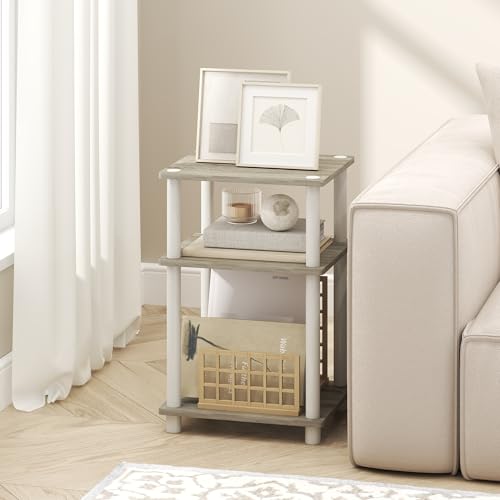 Furinno Turn-N-Tube 3-Tier Toolless Side Table, Narrow Printer Stand with Open Shelf, End Table, Night Stand, for Living Room, Bedroom, Light Oak - color: Light Oak/White