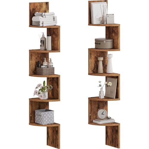HOOBRO Corner Shelf Wall-Mounted, Set of 2 Floating Corner Shelves for Wall, 5-Tier Corner Bookshelves for Living Room, Bedroom, Bathroom, Home Office, Rustic Brown BF26BJP201 - color: Rustic Brown, size: 49.2 Inches