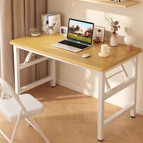 39.4 Inch Folding Table，Square Folding Desks for Small Space,Small Foldable Desk No Assembly,Teak. - color: Frame：white/Board：teak, size: 39.4" x 19.7"