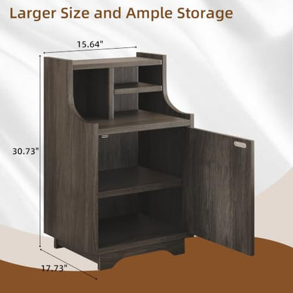 4ever2buy White Nightstand with Storage, 30" Tall Night Stand with Hutch | Farmhouse Tall Bedside Table End Table for Bedroom Living Room Sofa Office, Grey - color: Wash Grey