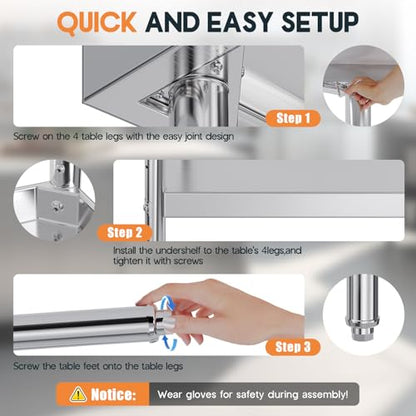 Jocisland 30" x 60" Stainless Steel Table for Prep & Work, Food-Grade Stainless Steel Adjustable Under Shelf and Feet, for Commercial Kitchen, Restaurant, Hotel and Garage - size: 30x60 in, style: Table