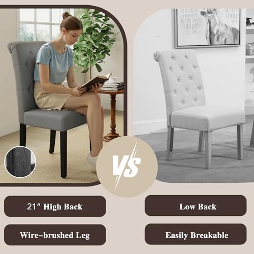 LSSBOUGHT Upholstered Dining Chairs Set of 6,Tufted Parsons Kitchen Chair with Solid Wood Legs, Modern Towel Fabric Side Chair for Dining Room/Restaurant(6pcs,Gray) - color: Gray-fabric, size: Set of 6