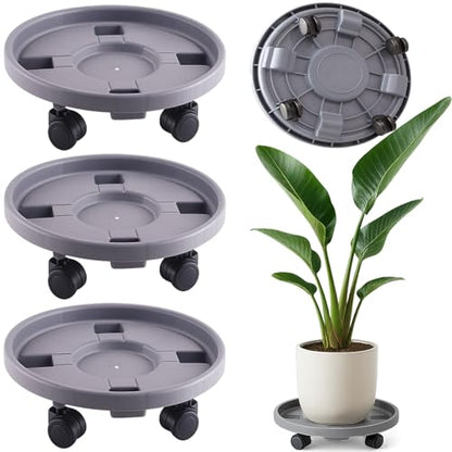 Rolling Plant Stand with Wheels 3 Pack 12 Inch Plant Caddy with Wheels Heavy Duty Plant Dolly Roller Base with Wheels Round Flower Pot Rack Holder Planter Trolley Tray, Grey - color: Grey, size: 12 inch