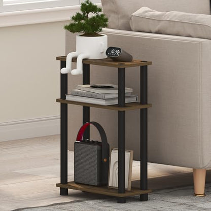 Furinno Turn-N-Tube Narrow Side Table, 3-Tier Rectangular Modern End Table with Storage Shelf, Slim Toolless Assembly Nightstand, Night Stand, Bedside Table, for Living Room, Bedroom, Amber Pine - color: Amber Pine/Black