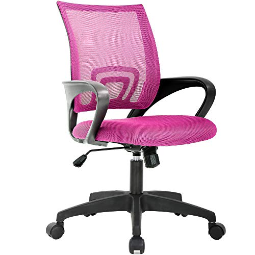BestOffice Ergonomic Office Chair | Mid-Back Swivel Desk Chair | Pink | with Lumbar Support, Adjustable Height & Breathable Backrest | Sponge Seat & Rolling Wheels | for Home, Office | Pack of 1 - color: Pink, style: pack of 1