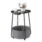 Round Side Table with Charging Station & USB Ports, Modern End Table Nightstand with Fabric Storage Basket, Matte White & Camel Brown Accent Table for Living Room, Bedroom (Black) - color: Black