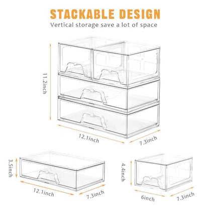 Stebopum 4 Pack Stackable Storage Drawers Clear Acrylic Organizer Bathroom Makeup Organizer and Storage for Beauty Supplies,Ideal for Vanity, Bathroom,Cabinet,Pantry Organization - style: 2 Small+2 Wide
