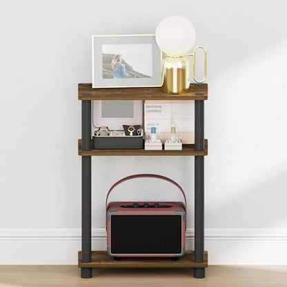 Furinno Turn-N-Tube Narrow Night Stand, 3-Tier Rectangular Nightstand with Storage Shelf, Slim Toolless Bedside Table, End Table, Side Table, for Bedroom, Closet, Dorm, Amber Pine - color: Amber Pine/Black