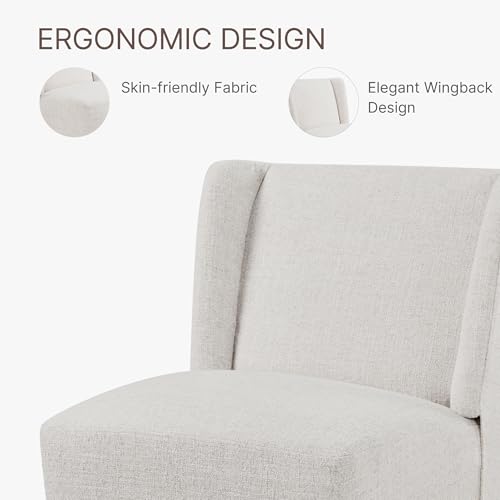 KISLOT Upholstered Dining Chairs Set of 4 with Casters, Wingback Modern Side Armless Deskchair with Rollers for Diningroom Bedroom Livingroom Reading Room, Linen Fabric - color: A Linen Fabric, size: Set of 4