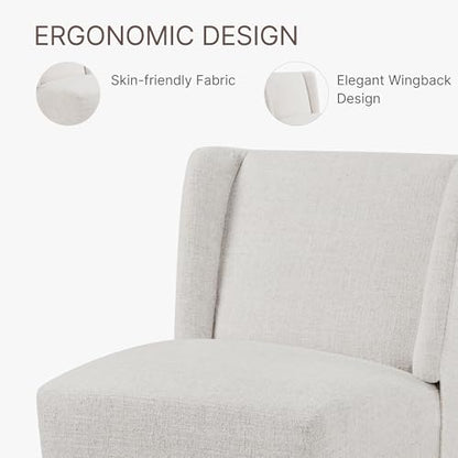 KISLOT Upholstered Dining Chairs Set of 4 with Casters, Wingback Modern Side Armless Deskchair with Rollers for Diningroom Bedroom Livingroom Reading Room, Linen Fabric - color: A Linen Fabric, size: Set of 4