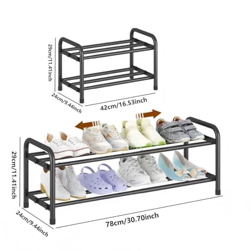 2 Tier Shoe Rack Metal Shoe Shelf Heavy Duty Shoe Rack Storage Organizer for Entryway Closet Doorway, Black - size: 2 Tier