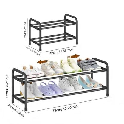 2 Tier Shoe Rack Metal Shoe Shelf Heavy Duty Shoe Rack Storage Organizer for Entryway Closet Doorway, Black - size: 2 Tier