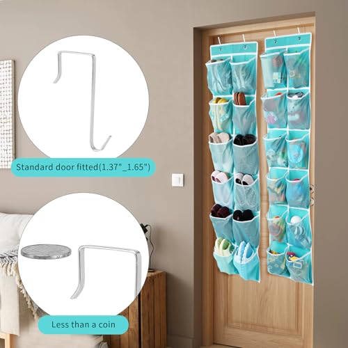 GOMAJI 2PK Over the Door 12 Large Pockets Hanging Shoe Organizer, Turquoise - color: Turquoise