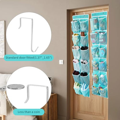 GOMAJI 2PK Over the Door 12 Large Pockets Hanging Shoe Organizer, Turquoise - color: Turquoise