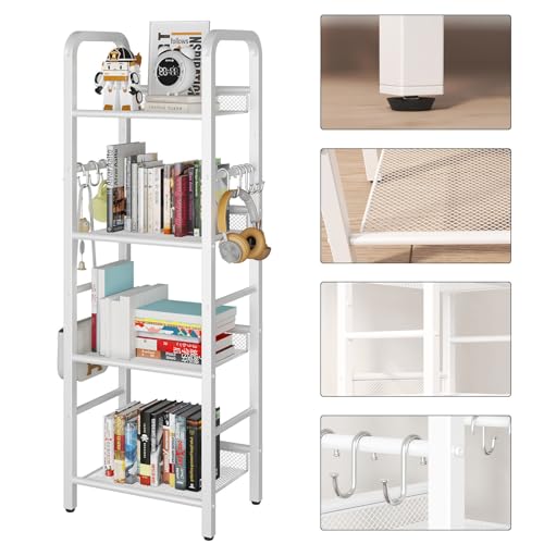 YMYNY 4 Tier Bookshelf, Freestanding Bookcase for Living Room, Bedroom, Home Office, Multi-Functional Storage Rack Organizer, Display Rack with Metal Frame, Rust Resistance, White, UHBC054W - size: 4-Tier (10.43"x14.17"x45.67")
