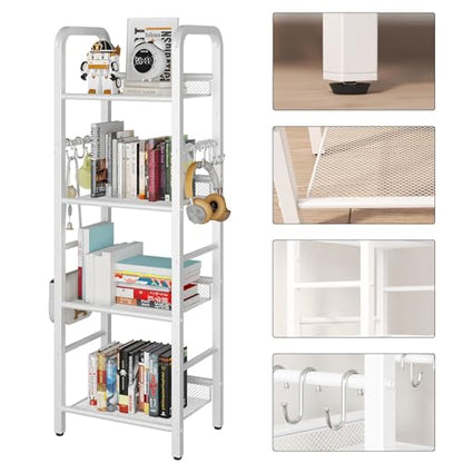 YMYNY 4 Tier Bookshelf, Freestanding Bookcase for Living Room, Bedroom, Home Office, Multi-Functional Storage Rack Organizer, Display Rack with Metal Frame, Rust Resistance, White, UHBC054W - size: 4-Tier (10.43"x14.17"x45.67")