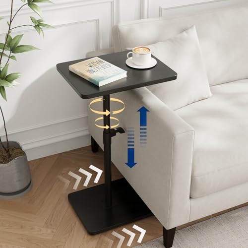 TV Trays for Eating on Couch - Height Adjustable C Shaped End Table with 360° Swivel, Slide Under Sofa Side Table for Small Spaces, Snack Table for Bed Chair Living Room Bedroom Laptop, Black - color: Black
