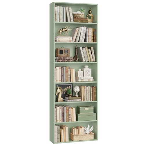 82" Tall Bookshelf Bookcase, 7-Tier Open Display Shelves, Green | Extra Tall Bookcase with Storage, Floor to Ceiling Bookshelves, Narrow Bookshelf Home Decor Furniture for Office, Living Room - color: Green