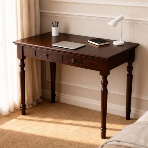 Walnut Writing Desks with Drawers, 47" French Country Style | Solid Wood Farmhouse Computer Desk for Home Office, Living Room Study or Workspace - color: Walnut, size: 47 inches