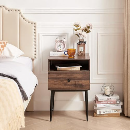 VECELO Modern Nightstands Set of 2,Square End Side Table with Drawer and Storage Space for Bedroom and Living Room - color: Brown(set of 2)
