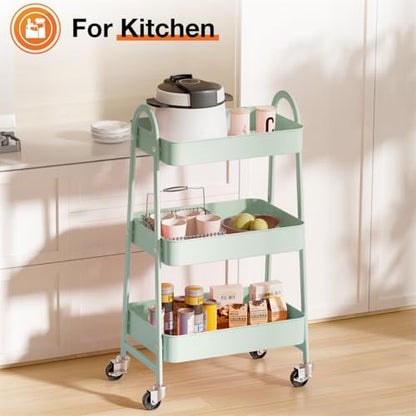 3-Tier Metal Rolling Utility Cart, Small Rolling Cart Kitchen Trolley Bathroom Laundry Room Bar Office Shelves Storage Organizer Shelving Unit with Caster Wheels for Narrow Places, Green - color: Green