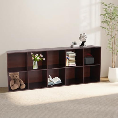 10 Cube Wooden Bookshelf, 2 Tiers Modern Floor Standing Storage Shelf Open Book Shelf for Living Room Bedroom Office, 11 * 11in Cubes, Easy Assembly - size: 10 Cube B