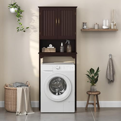 Yaheetech Over The Toilet Storage with 2 Doors & Adjustable Shelf, Free Standing Toilet Rack Wooden Space-saving Collect Cabinet, Bathroom Furniture, 9Dx24.5Wx66H Inches, Espresso - color: Espresso