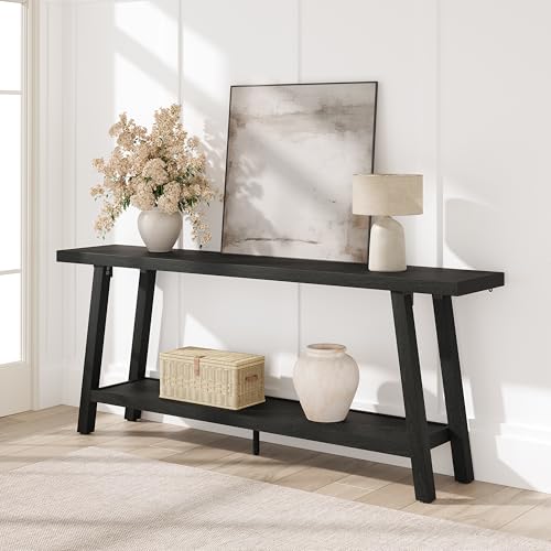 GarveeHome 70.87" Extra Long Console Table, Narrow Sofa Table Behind Couch, Black Entryway Table for Hallway Living Room Foyer, Farmhouse Accent Skinny Table, Black, 70.87" L x 14.02" W - color: Black, size: 70.87"L x 14.02"W x 31.5"H