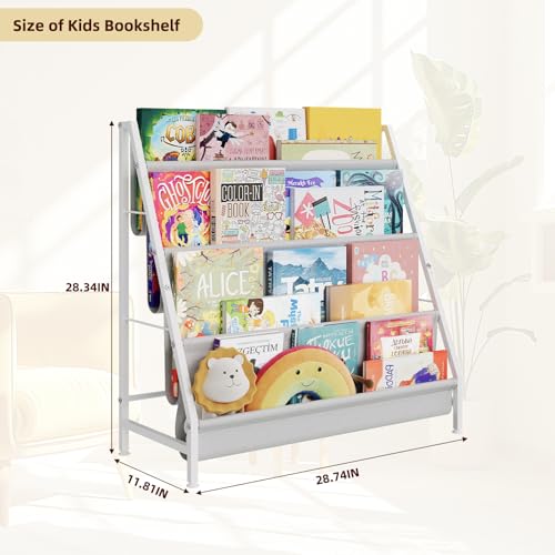 Aokitsink 4-Tier Kids Bookshelf, Book Shelf for Kids Rooms,Book Rack for Kid with Four Deep Pockets,Nursery Bookshelves for Kid' Playroom, Toddler Bookshelf as a Children's Gift - color: White