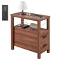 Narrow Nightstand with Charging Station, 24.4" H Slim Side Table with 2 Drawers, Bedside Table for Small Spaces, Modern End Table with Low Profile Legs (Walnut) - color: Walnut