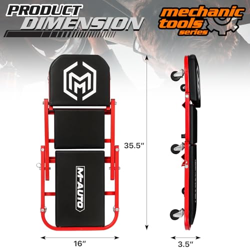 M-AUTO Foldable Z Creeper 2-in-1 Rolling Folding Car Creeper & Seat, 36" Adjustable Roller Garage Chair Lay Down or Sit, 330LBS Capacity Under Car Roller Creeper with 6 Swivel Casters, Red - color: Red, size: 36"