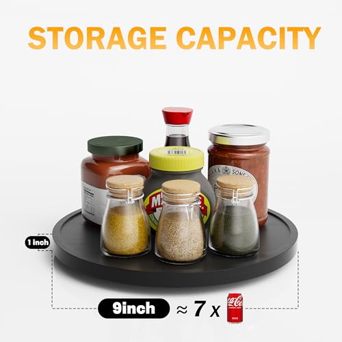 Lazy Susan Organizer Homerays 9 Inch Non-Skid Bamboo Lazy Susan for Kitchen Rotating Spice Rack for Kitchen Cabinet, Wood Turntable for Kitchen Countertop Organizer Black - size: 9" - Black