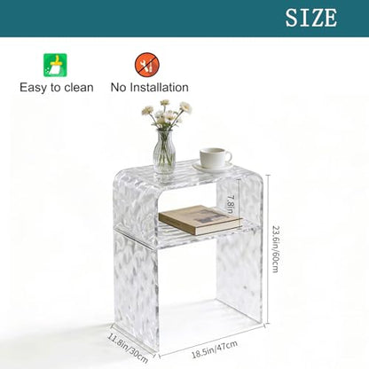Acrylic 2-Tier End Table – 23.6”H Modern Nightstand with Shelf, Sturdy Bedside Storage for Bedroom, Living Room, Home Office, No Assembly Required (Water Ripple) - size: 18.5"L x 11.8"W x 23.6"H