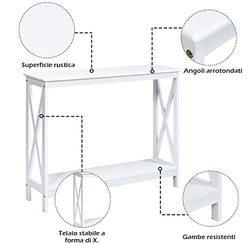 Julimoon Console Table with Storage Shelf, Narrow Accent Table X Form Frame, 2-Tier Sofa Side Table for Living Room/Bedroom/Entryway/Hallway, Easy Assembly, 39.5’’X12’’X31.5’’ (White) - color: White