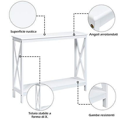 Julimoon Console Table with Storage Shelf, Narrow Accent Table X Form Frame, 2-Tier Sofa Side Table for Living Room/Bedroom/Entryway/Hallway, Easy Assembly, 39.5’’X12’’X31.5’’ (White) - color: White