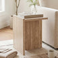 Modern End Table with Faux Travertine Finish Top, Natural Beige Wood Side Table, Space-Saving Sofa Table, Small Accent Nightstand Table for Living Room, Bedroom, Small Apartment Space - color: Beige