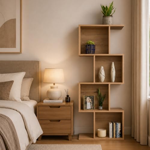 Bookcase, Bookshelf, Freestanding Display Storage Shelves Open Bookcase for Bedroom, Small Bookshelf for Living Room and Office (Natural, S-Shaped) - color: Natural, size: S-Shaped