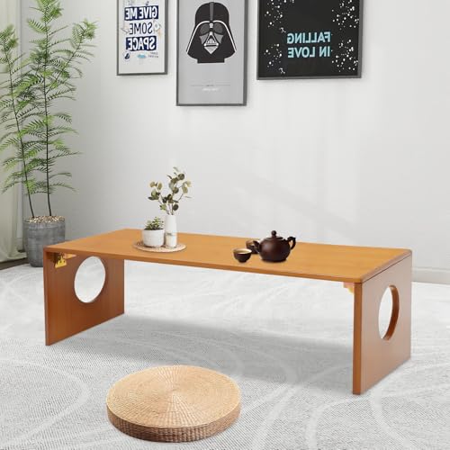 Folding Coffee Table Foldable Low Coffee Table Rectangular Bamboo Floor Table Desk with Large Load-Bearing Capacity for Tatami Home, Office, Living Room (39.3 * 14.5 * 11.8in) - size: 39.3*14.5*11.8in