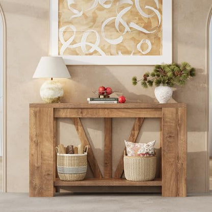 Console Table for Entryway, 47 Inches Narrow Sofa Table Behind The Couch, Farmhouse Wood Entry Table with Storage Shelves for Hallway Foyer Living Room, Rustic Wood Grain