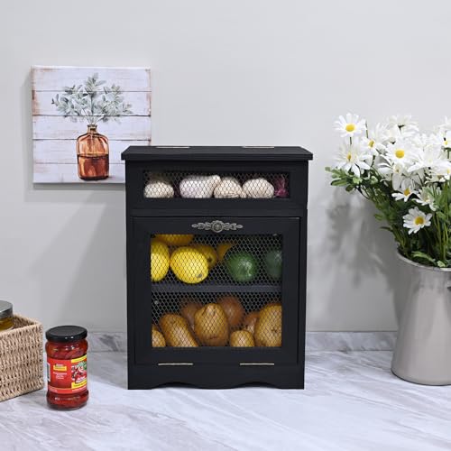 Ikee Design 360Degree Rotating Pencil Pen Stationery Supply Holder Storage | Pine wood countertop cabinet with removable shelf stores bread, potatoes, onions and pantry essentials; fully assembled. - color: Black, 2 Door
