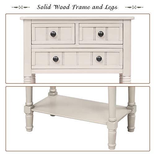 Knocbel Slim Antique Entry Console Table with Drawers & Bottom Open Shelf, Solid Wood Sofa Couch Table for Entryway Hallway Living Room (Ivory White) - color: Ivory White