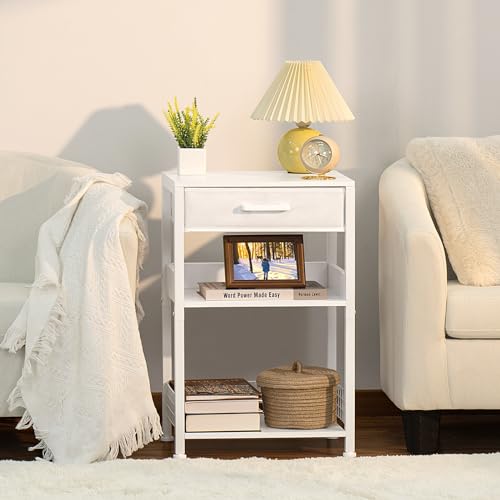 Lerliuo 3-Tier Printer Stand with Fabric Drawer and Shelves, White | Three-tier printer stand with fabric drawer and two shelves for paper, office supplies, scanners and fax machines - color: White